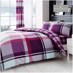 GC GAVENO CAVAILIA Capa de edredão e fronhas de almofada aos quadrados, roupa de cama em polialgodão King (230 x 220 cm), fronhas de cama macias, roxo