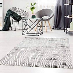 carpet city Tapis Moderne à Poils Plats - Motif Chevrons - Couleur crème/Gris - Dimensions : 80 x 150 cm - 80 x 150 cm