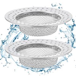 Diboniur 2 Pieces Kitchen Sink Strainer, Stainless Steel Sink Strainer, 8cm Kitchen Sink Strainer for Shower, Bathtub, Washbasin