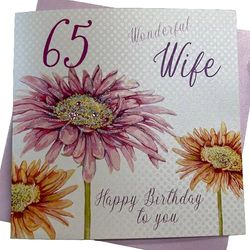 white cotton cards Bloemen, prachtige vrouw 65 gelukkig handgemaakte 65e verjaardagskaart, wit, wb103-65