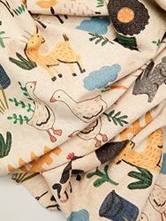 RICE - Chenile Blanket with Blue Farm Animals and Green Fringes Assorted