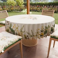 PETTI Artigiani Italiani - Nappe Ronde Anti-Tache Microfibre (Diamètre Ø 200 cm), Nappes en Tissu de Cuisine pour Table Ronde, Motif Botanical, 100% Fabriqué en Italie