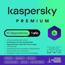 Kaspersky Premium Total Security 2025 | 10 Dispositivos | 1 año | Anti-Phishing y Firewall | VPN ilimitada | Gestor de contraseñas | Control parental | Soporte 24/7 | PC/Mac/Móvil | Código por email