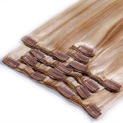 h2h Premium Clip-In Extensions Made of Remy Real Hair 7-Piece 100 g Set Straight 40 cm Colour P18/60 Highlighted Blonde