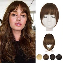 BARSDAR Clip in Bangs, 100% Human Hair Bangs Extensions for Women, French Thick Brown Hair Bangs Clip in Fringe, Real Human Hair Bangs Girls Natural Color Washable - Golden Chestnut Brown