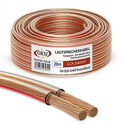 OKSI luidsprekerkabel - 2x4mm² - 20 m, transparant | CCA (koper + aluminium) voor HiFi, aansluiting van audiostereo op versterker, surround sound-systeem, tv-thuisbioscoop en autoradio.