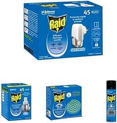 Raid Kit Anti-Moustiques - 1 Diffuseur Electrique + 1 Recharge Electrique + 10 Spirales Extérieures + 1 Aerosol Mouches & Moustiques