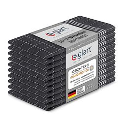 Glart 48GI2 10-Piece Set of Dish Towels, 50x70 cm, 100% Cotton Oeko-TEX Standard 100, Grey, Pre-Washed, For Kitchen and Dishwashing