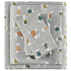True North by Sleep Philosophy Gezellige Flanel Warm 100% Katoen Laken - Nieuwigheid Print Dieren Sterren Leuke Ultra Zachte Koud Weer Beddengoed Set, Volledige, Grijze Honden 4 Stuk