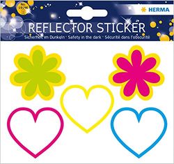 HERMA 19196 Reflectorsticker met hart + bloemenmotieven, zelfklevende lichtgevende stickers voor kinderkamer, decoratie, fiets, fietshelmen en koffer, 5 reflectorstickers voor kinderen