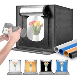 NEEWER 50W Scatola Luce da Studio Fotografico Migliorato, 60cm x 60cm Lightbox Fotografico Pieghevole Portatile, 4 Fondali, 5600K 160 LEDs 5200lx/0.5m Tenda Dimmerabile per Gioielli Elettronica, LP60