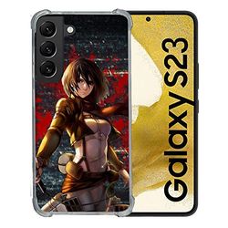 Cokitec Förstärkt fodral i härdat glas för Samsung Galaxy S23 Manga Attack Titans Mikasa