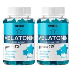 Weider Pack Duo Melatonin Gummies - Goûts Myrtille (2x60 Gommes). 1 mg de mélatonine par gomme. Aide à la qualité du sommeil et contre le Jet-lag. Sans Sucre. Sans Gluten.