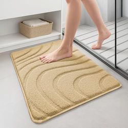 vounot® Set van 2 badmatten, antislip, zeer zacht en absorberend, van microvezel, golfpatroon, wasbaar, sneldrogend, voor badkamer, douche, badkuip, 60 x 90 cm, beige