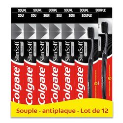 COLGATE Brosse à dents manuelle Slim Soft Charbon - brins souples, élimination de la plaque dentaire - efficacité cliniquement prouvée - lot de 12