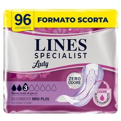 Lines Specialist Lady Mini Plus, Assorbenti per Incontinenza Donna, con Tecnologia Zero Odore e Barrera Laterali Protettive, Scorta Mensile, 6 Confezioni da 16 Unidades
