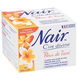 NAIR - Cera divina con estratti di fiori di tiaré, speciale pelle sensibile, si rimuove senza strisce, vaso da 400 g + 2 salviettine "Finitura perfetta"