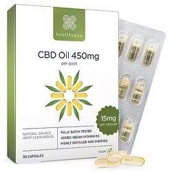 Healthspan 450mg CBD Oil Capsules | 30 Capsules | Added Vitamin D3 | Vegan