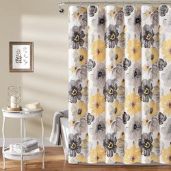 Lush Decor Leah - Tenda da doccia, larghezza 182 x lunghezza 213 cm, giallo e grigio