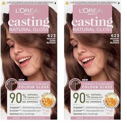 L'Oreal Paris Ammonia Free Semi-Permanent Hair Dye, 623 Nougat Dark Blonde Miel, Glossy Hair Colour, Natural Looking Finish, For up to 28 Shampoos, Casting Natural Gloss, 1 Application (Pack of 2)