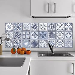 WALPLUS Wall Tile Stickers 10cm 24pcs Lisbon Blue Mosaic DIY Art Home Decor Stick on Tiles Decals Splashback Spring Easter Decoration Ideas Peel and Stick Vinyl Self Adhesive Backsplash Tile Paint