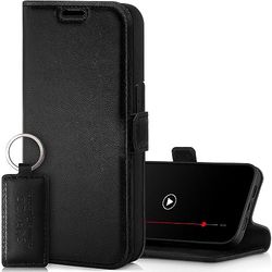 Surazo Leather Wallet Mobile Phone Case Compatible with Apple iPhone 15 Pro Max - Flip & Fold Smartphone Case with Stand RFID Blocker Magnet Closure 3 Slots for Bank Cards-Handcrafted European Leather