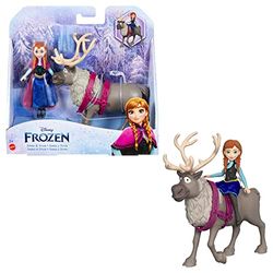 Mattel Disney Frost-leksaker, ställbar liten Anna-docka och renen Sven, inspirerade av Disneys Frost-filmer, presenter till barn HLX03
