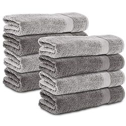 Komfortec Set of 8 Hand Towels 50 x 100 cm 100% Cotton Terry Towelling Soft Anthracite Grey/Silver