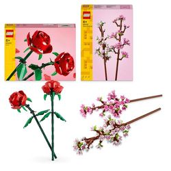 LEGO Creator Lot de fleurs roses et fleurs de cerisier, accessoires de chambre ou décoration de bureau, pour filles, garçons et fans de fleurs, idée cadeau pour la Saint-Valentin 40725 + 40460