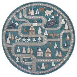 Hanse Home Adventures Kindertapijt, rond, straatpatroon, speeltapijt, straat, autotapijt voor jongens en meisjes, voor kinderkamer, speelkamer, tienerkamer, woonkamer, groen-grijs, 140 cm