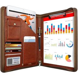 NEWYES Conferentiemap Zipper leer, A4, documentenmap voor reizen, portfolio reisportemonnees, persoonlijke organizer, bruin
