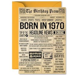 55th Birthday Card for Men Women - Bday Press Newspaper 1970 - Happy 55 Birthday Cards for Daughter Sister Wife Son Uncle Colleague, A5 Bday Greeting Cards