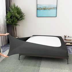 Box Spring Cover Queen Size - Jersey Knit & Stretchy Wrap Around 4 Sides, Alternative for Bed Skirt - Queen/Cal Queen, Gray