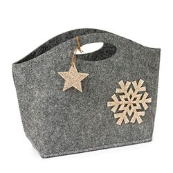 Mopec NA60 Christmas Basket Grey and Glitter Details in Gold 26 x 20 x 7 cm, Grey