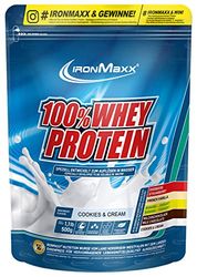 IronMaxx 100% Whey Protein - Protéines de Lactosérum en poudre, hydrosolubles - Goût Cookies et Crème - 1 x sac de 500 g