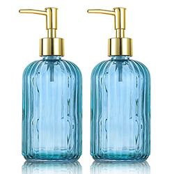 Dispenser di sapone in vetro versatile con pompa, bottiglia di acqua inossidabile antigoccia da 480 ml, dispenser per barattoli liquidi ricaricabili per bagno, lavanderia (blu, 2 pezzi)