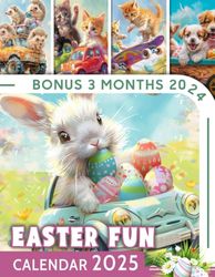 Easter Fun Calendar 2025 Bonus 3 months 2024 Easter Holiday Pictures in Large Size 8.5 x 11