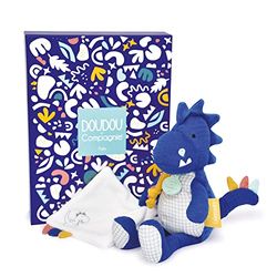 Doudou et Compagnie - Les CALINOSAURE: Doudou Dinosauro - Pantin Dino - Blu - 25 cm - Compagno ideale per il bambino - Idea regalo nascita - Tutto morbido abbracci bambino - Garanzia Doudou perso