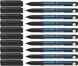 Schneider Maxx 224 M universele marker (permanent, Cap-Off-Ink, navulbaar, 1,0 mm) verpakking van 10 stuks zwart