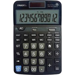 TRULY - Calcolatrice da ufficio, solare + batteria, 12 cifre