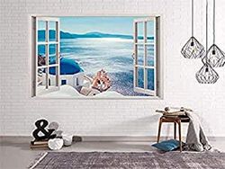 Oedim Vinyle pour fenêtre en mer de Grèce Autocollant inclus Décoration Chambre Autocollant multicolore 50 x 40 cm