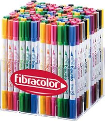 FIBRACOLOR Rotuladores bipunta, multicaja, 144 unidades, 12 unidades de cada uno de 12 colores, punta cónica y punta fina, doble trazo de escritura, superlavables