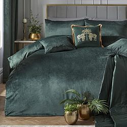 Laurence Llewelyn-Bowen Montrose Juego de Funda de edredón y Funda de Almohada de Terciopelo de Lujo, tamaño King de Color Verde Botella