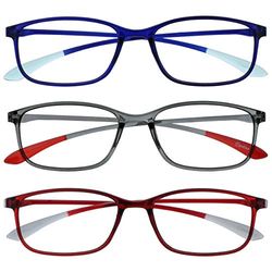 OPULIZE Ice 3 Pacco Super Leggero Occhiali Da Lettura Blu Grigio Rosso Donna Uomo RRR61-37Z +3,00