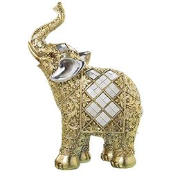 Figuur van een olifant van hars met gouden spiegels, 21 x 10 x 30 cm