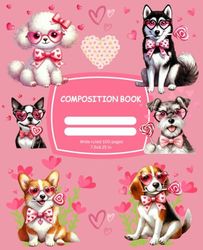 Composition Notebook Wide Rule (7.5 x 9.25 in): Cute Dogs and Hearts Line Paper Journal 100 pages