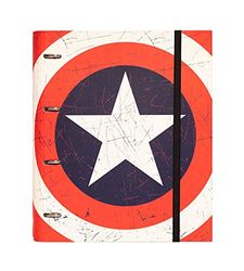 Grupo Erik Marvel Captain America Shield 4 Ring Binder - A4 Folders Ring Binder - 10.6 x 12.6 inches / 27 x 32 cm - Ring Binder A4 - A4 Ringbinder - 4 Ring Binder A4 - Marvel Gifts