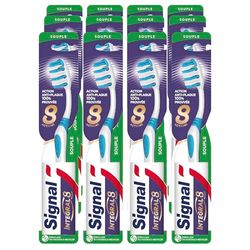 Signal Integral 8 - Spazzolino da denti integrale, morbido, azione anti-placca, pulizia interdentale, prevenzione delle carie – Confezione da 12
