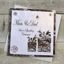 White Cotton C2-MD Tarjeta de Navidad hecha a mano con texto en inglés "Mum & Dad Have a Sparkling Christmas"
