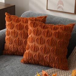 DFXSZ PTK02A18 - Juego de 2 fundas de almohada de otoño de 18 x 18 pulgadas, decoración de otoño, fundas de almohada de felpa suave de lana sintética para sofá, silla, sofá, dormitorio, sala de estar,